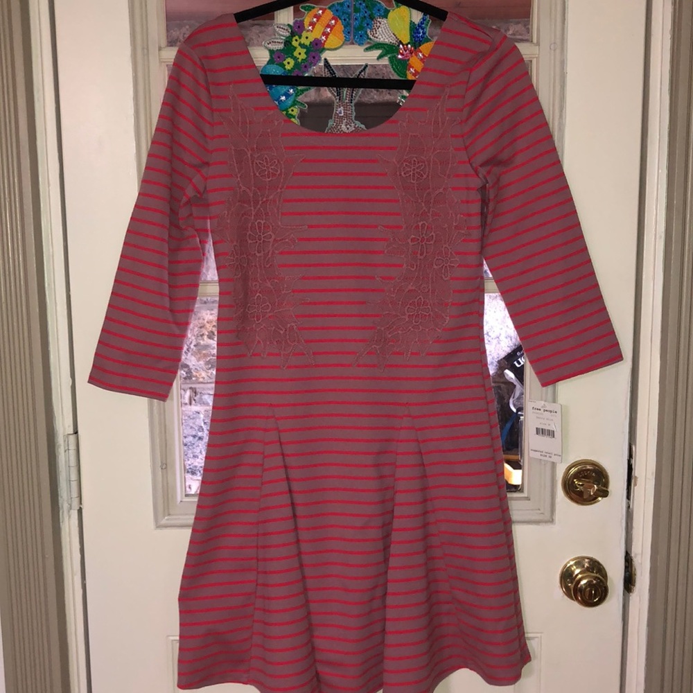 Free People Berry Blush Stripe Lace Mini Dress - Medium NWT
